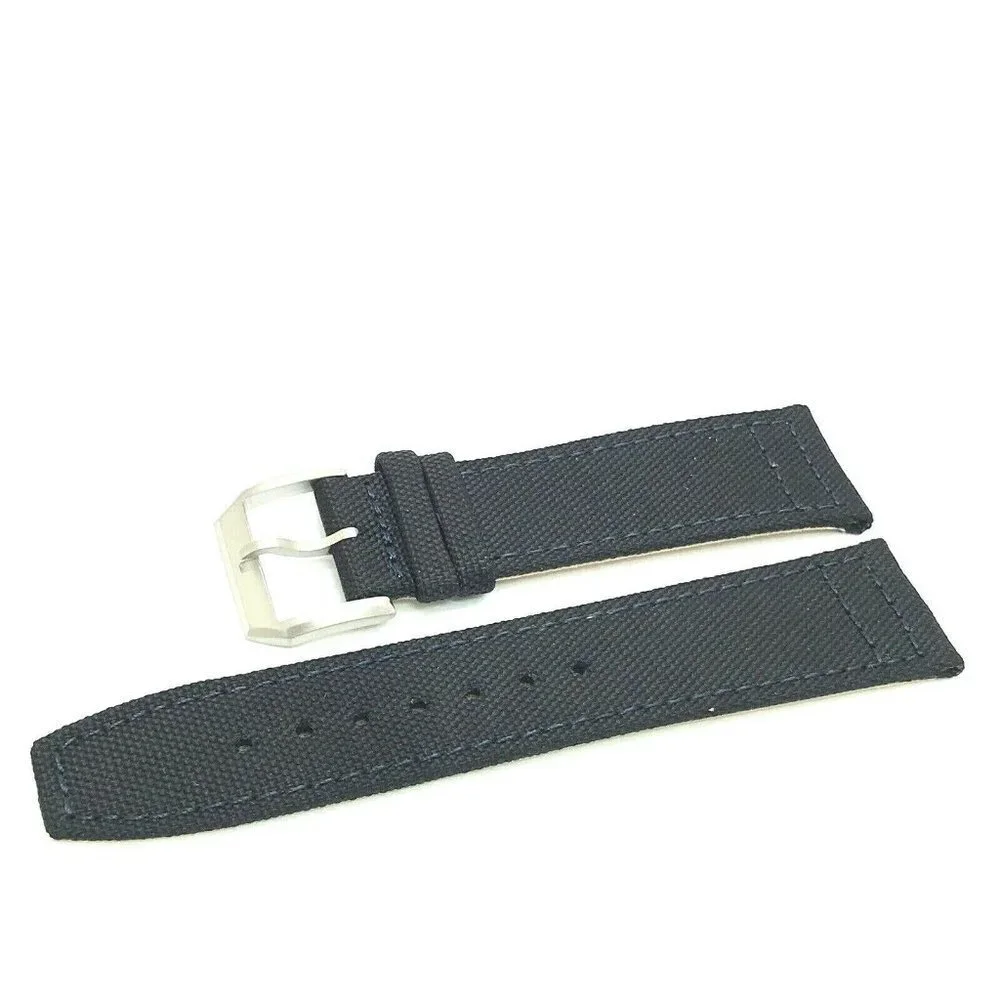 Men's Watch Band Replacement Black Leather Canvas Strap 22mm Lug 7.5''